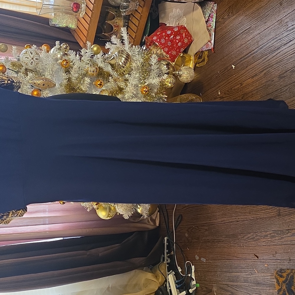 Elegant Navy Women's Dress With Gold Embroidery - Picture 11 of 12
